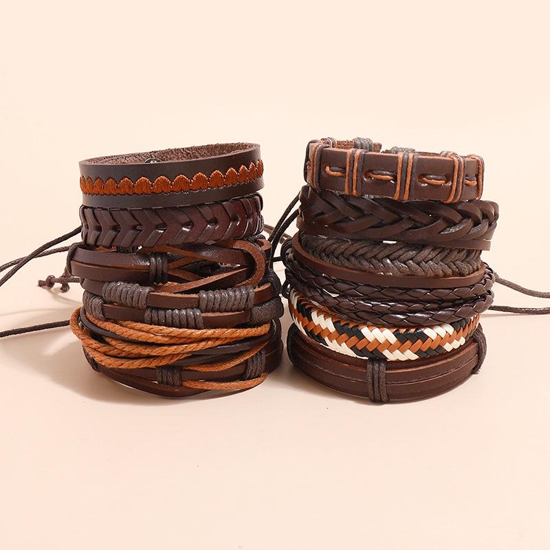 Bộ 12 Vòng Đeo Tay Da Cá Tính Màu Nâu Handmade