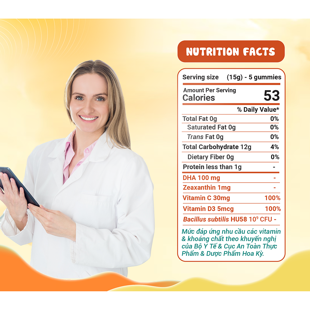 Kẹo dẻo Lợi khuẩn Huro Brain Eyes – Hỗ trợ phát triển não bộ và thị lực (Hộp 56 viên)