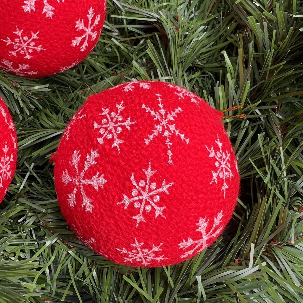 Combo 3 quả châu vải cao cấp màu đỏ hoa tuyết trắng treo cây thông Noel trang trí Giáng sinh đường kính 8cm