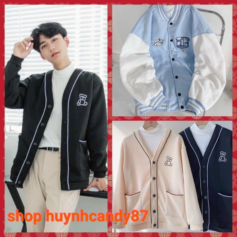 Áo cardigan unisex chất nỉ ngoại phối viền in gấu có túi,form rộng thời trang thu đông phong cách hàn