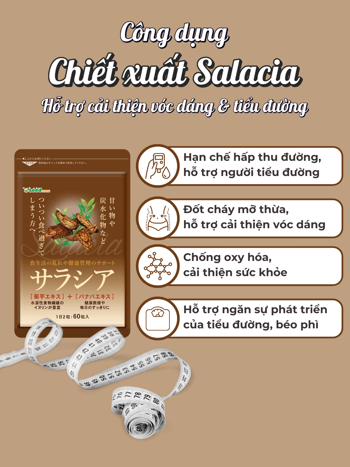 Viên Uống Chiết Xuất Salacia Hỗ Trợ Cải Thiện Vóc Dáng,Tiểu Đường Seedcoms Nhật Bản