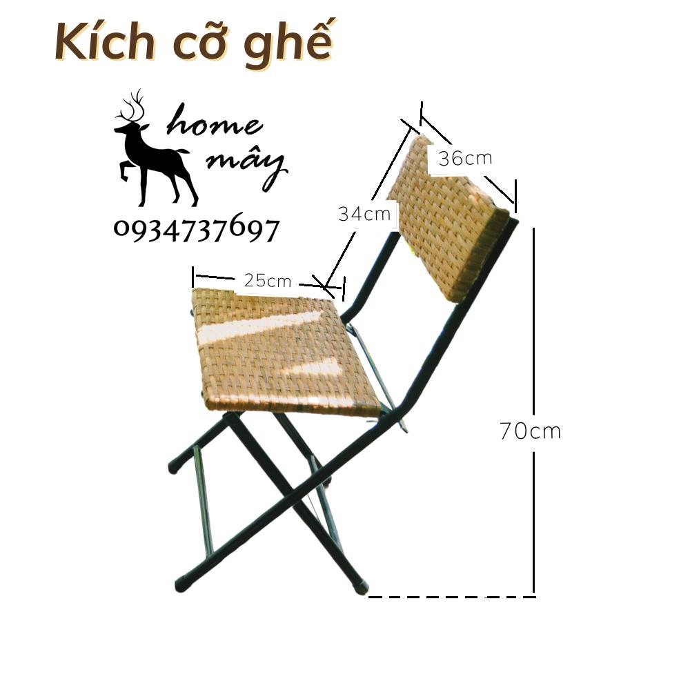 Ghế mây đan xếp gọn HOME MÂY kết hợp bàn gỗ nguyên tấm, phù hợp làm quán Cafe / ban công / Homes