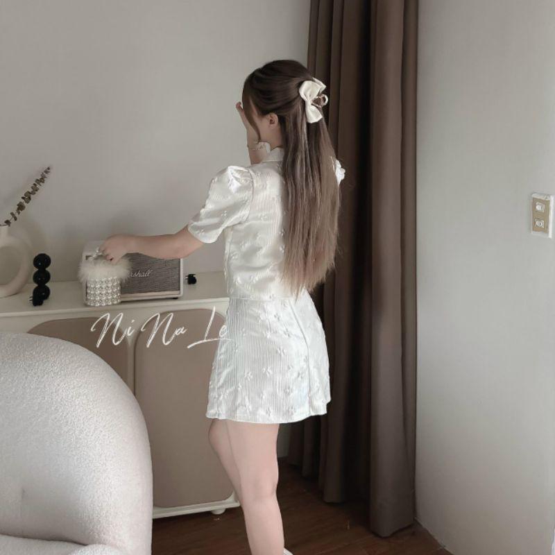 SET ÁO TRẮNG NƠ ĐEN VÀ VÁY XỐP