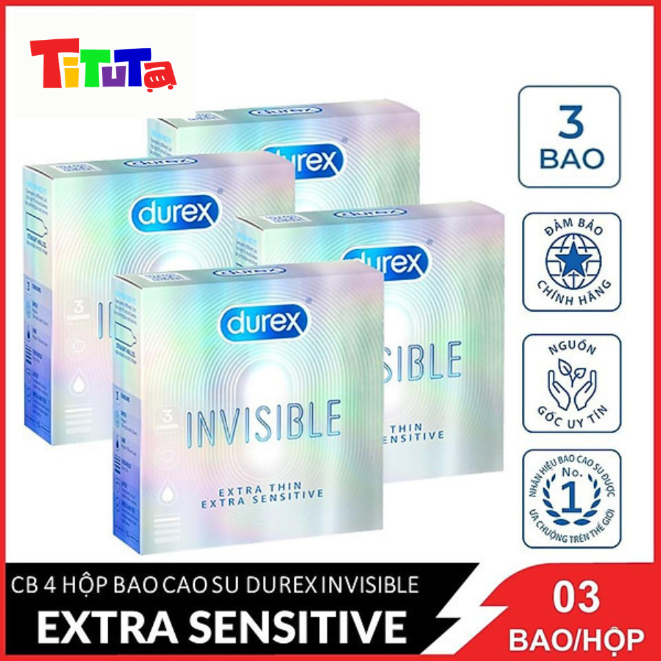 Combo 4 hộp Bao cao su Durex Invisible extra sensitive (Trắng) Hộp 3 cáiX4