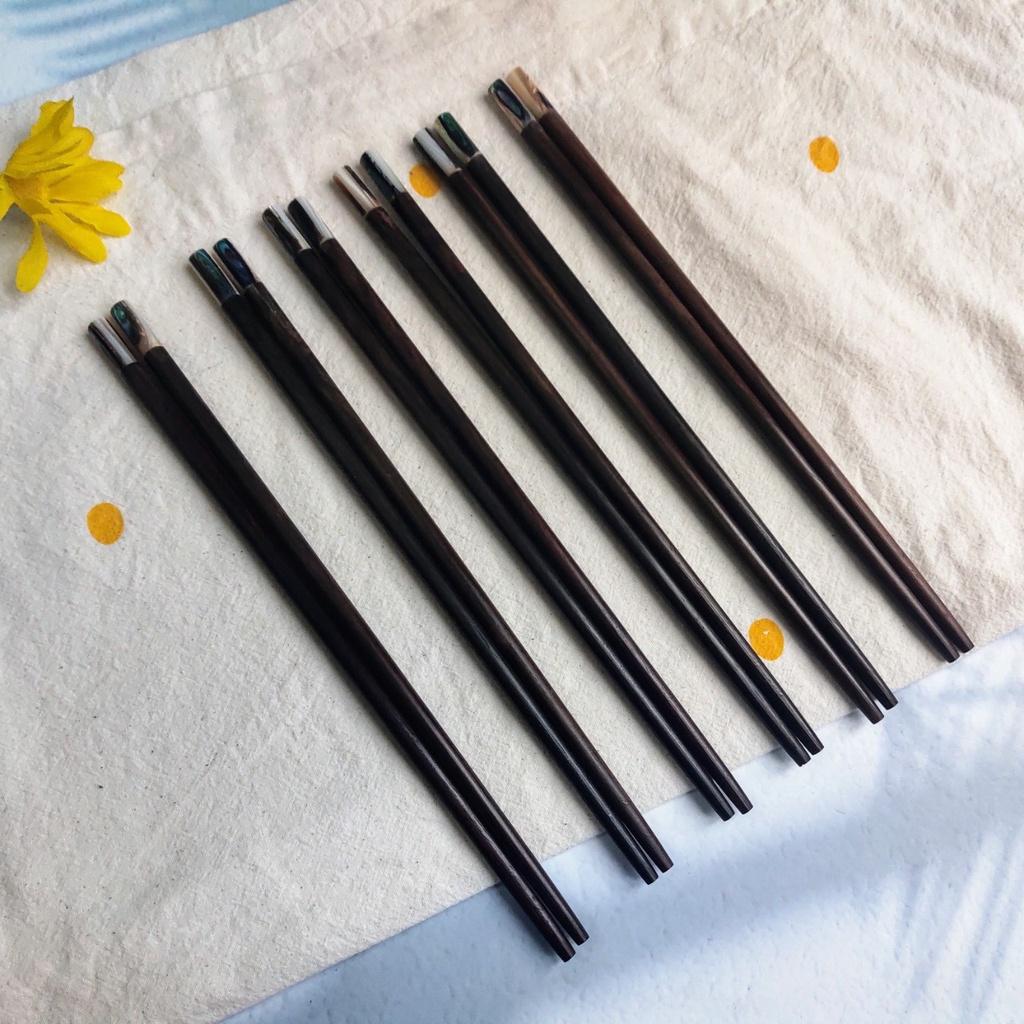 Đũa Gỗ Trắc Đen Đầu Tròn Khảm Cửu Khẩu 26cm Cao Cấp, An Toàn Sức Khỏe, Đũa Decor Trang Trí