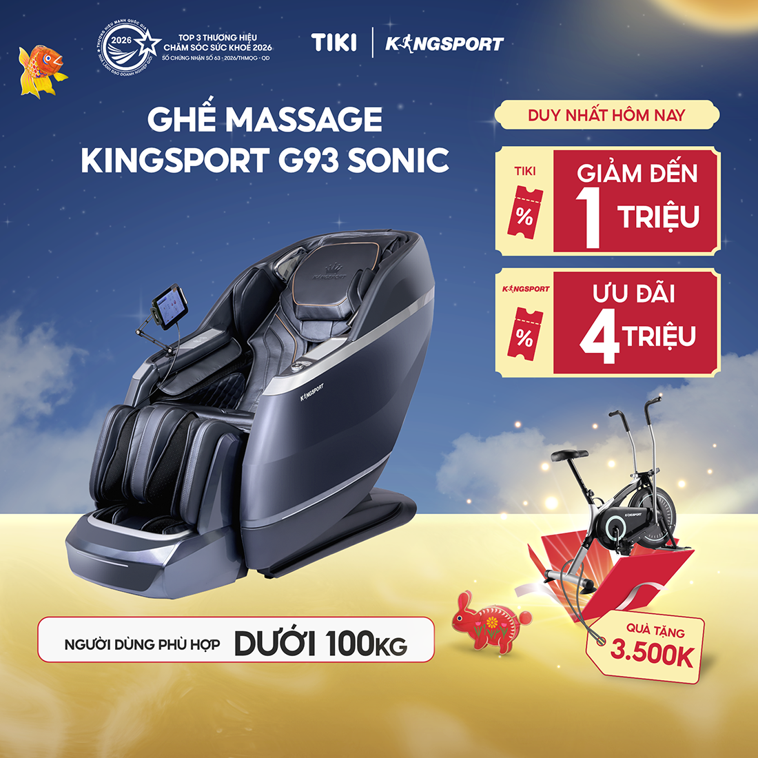 [CHỈ GIAO MIỀN BẮC] Ghế massage KINGSPORT CLASSIC G93 Sonic Hệ thống con lăn 3D, 30 bài massage tự động
