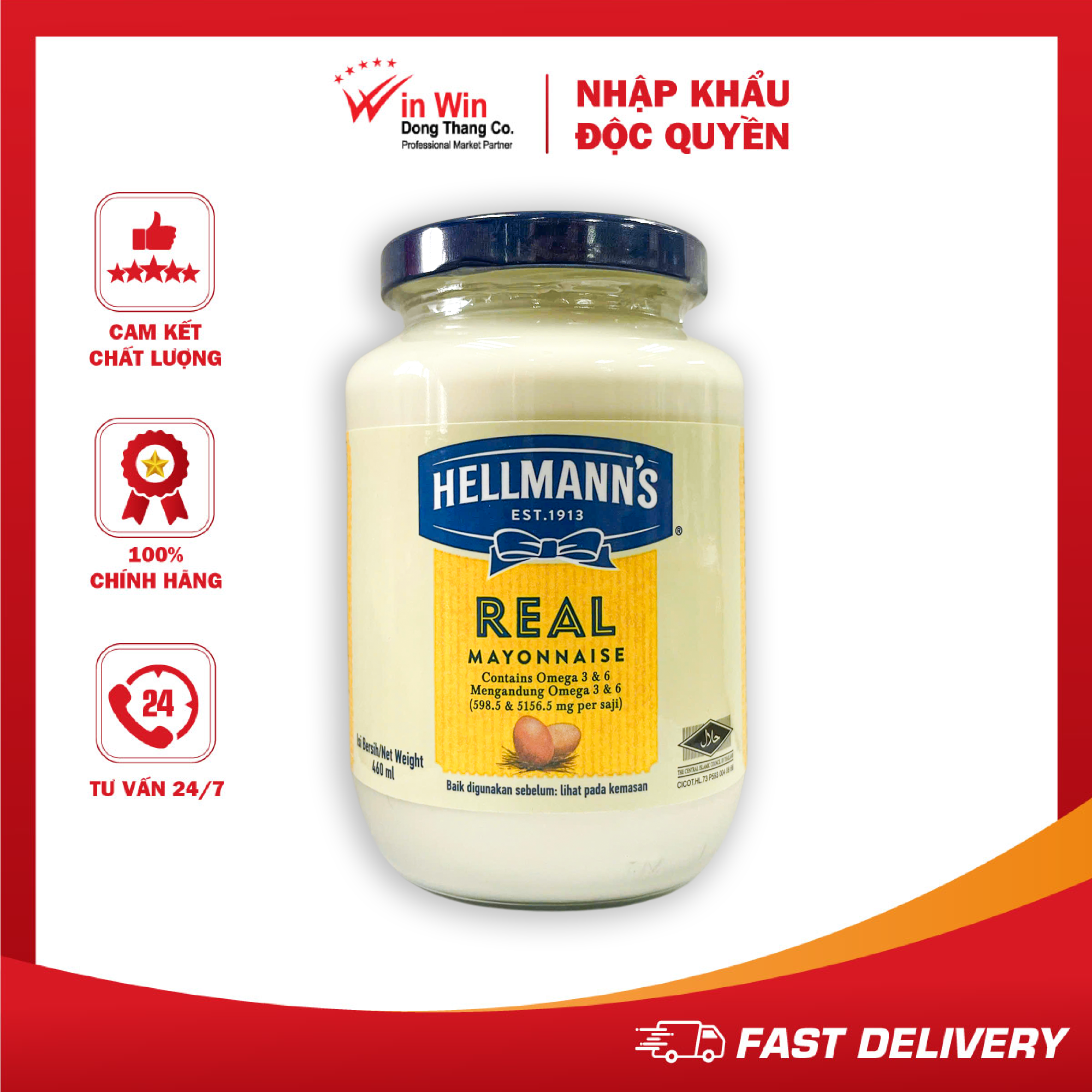 Xốt Mayonnaise Vị Nguyên Bản Hellmann’s 460ml - Thương Hiệu Mỹ, SX Thái Lan | Hellmann’s Real Mayonnaise 460ml