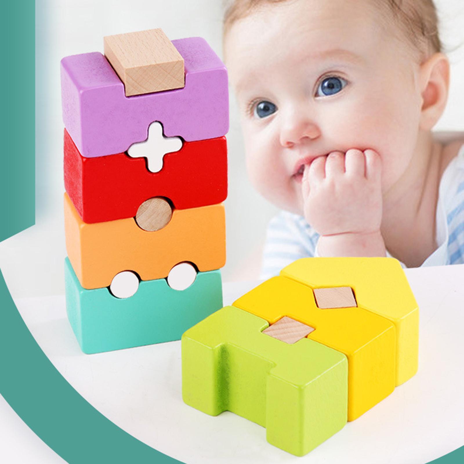 Wooden Building Blocks Kids Rainbow Stacker Stacking Game Construction Toys