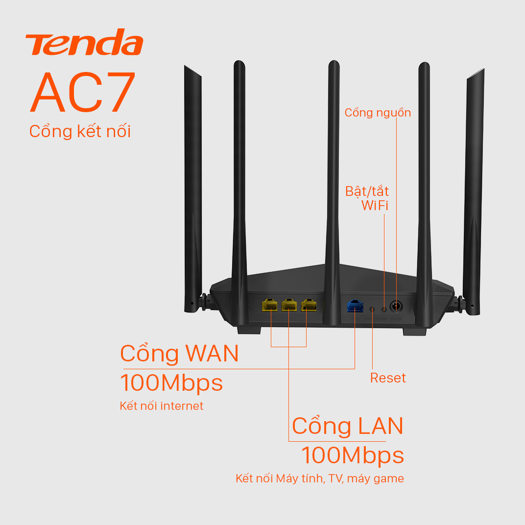 Thiết bị phát Wifi Tenda AC7 Chuẩn AC 1200Mbps - Hàng Chính Hãng