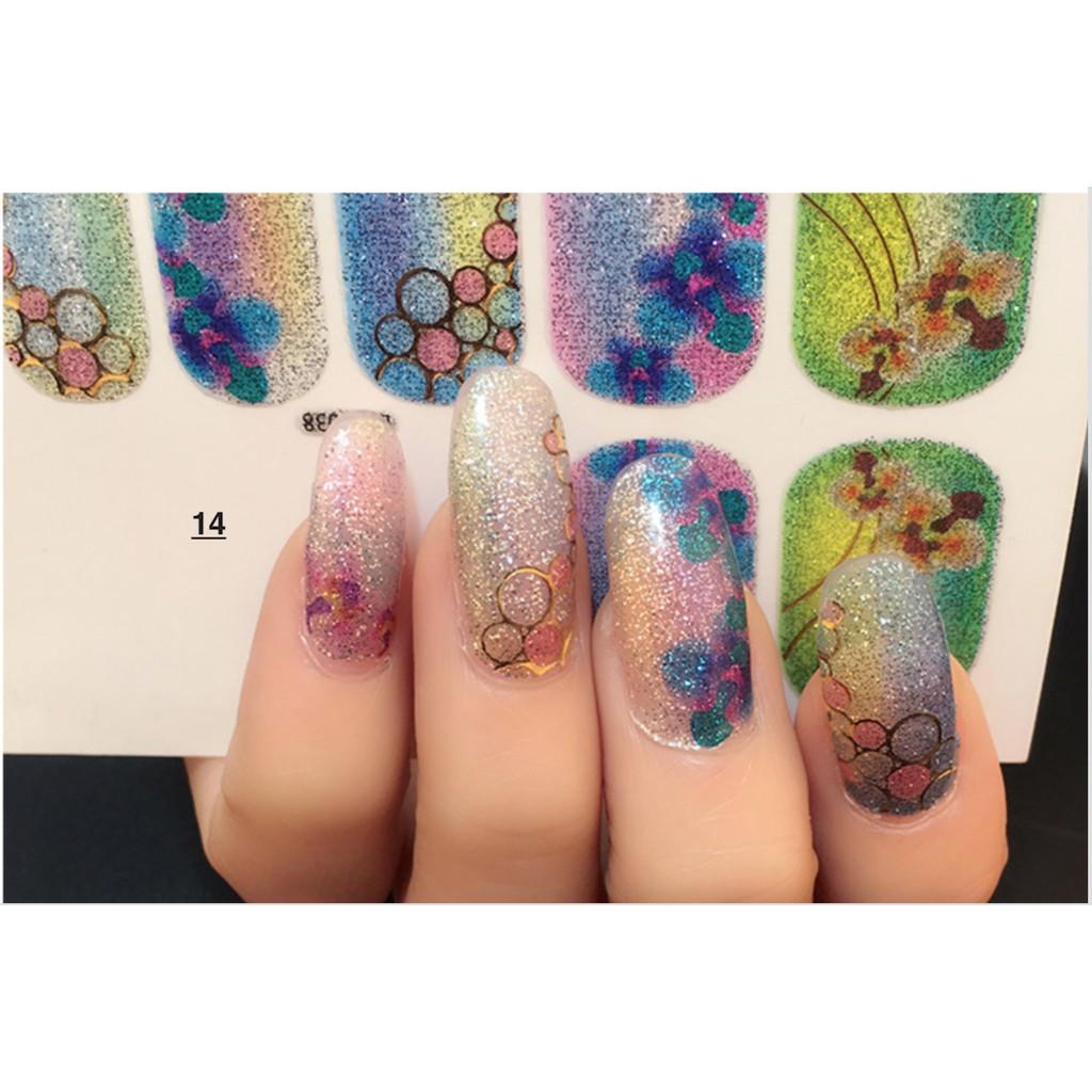 Móng tay giả nail art 14- mỗi bộ bao gồm 12 sticker tặng kèm 1 giũa mini và 2 khăn vô trùng