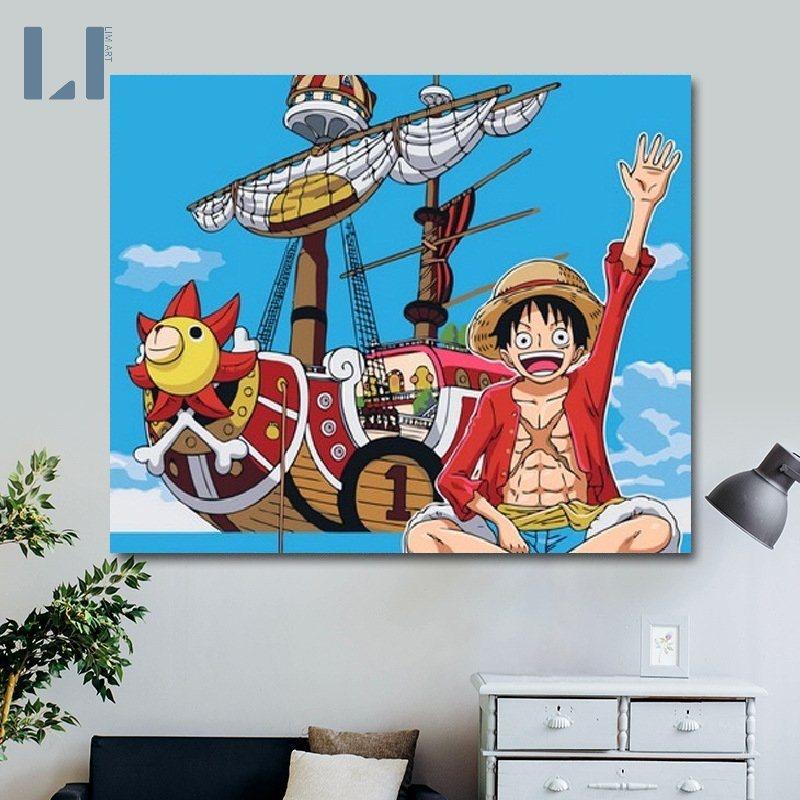 Tranh sơn dầu số hoá có khung -Tranh tô màu theo số One Piece