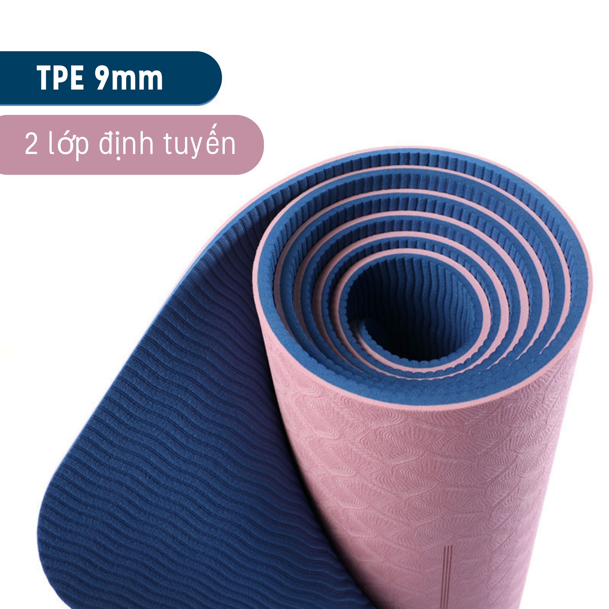 Thảm Yoga 9mm 2 Lớp Định Tuyến chống trơn trượt, bám sàn, thấm hút mồ hôi, đàn hồi tốt