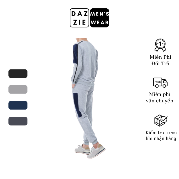 Bộ thể thao nam dài tay DazzieMenwear chất Nỉ Cotton Spandex Mềm, Co dãn kiểu dáng trẻ trung, thời trang