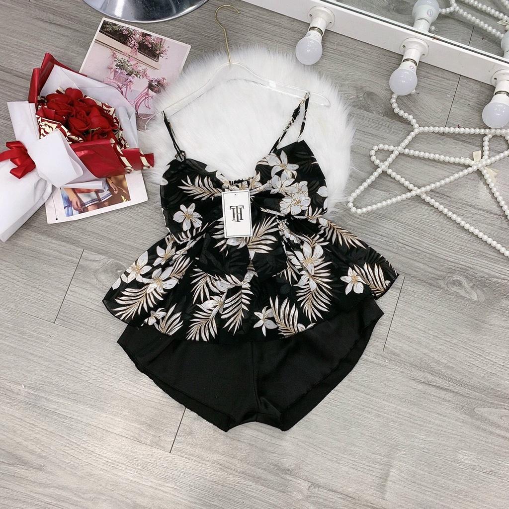 SET BỘ ĐỒ NGỦ ÁO VOAN 2 DÂY MIX QUẦN ĐÙI CỰC SEXY CHO CÁC NÀNG IU - Gold