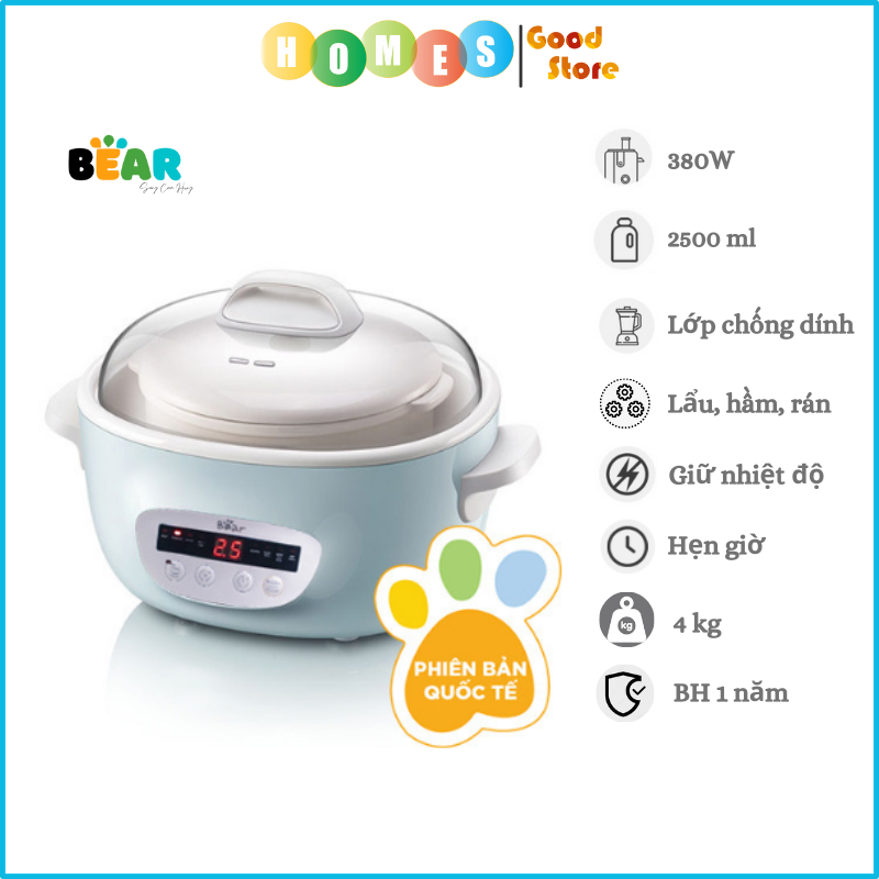 Nồi Nấu Chậm BEAR SUBE003 2.5L Phiên Bản Quốc Tế - Hàng Chính Hãng