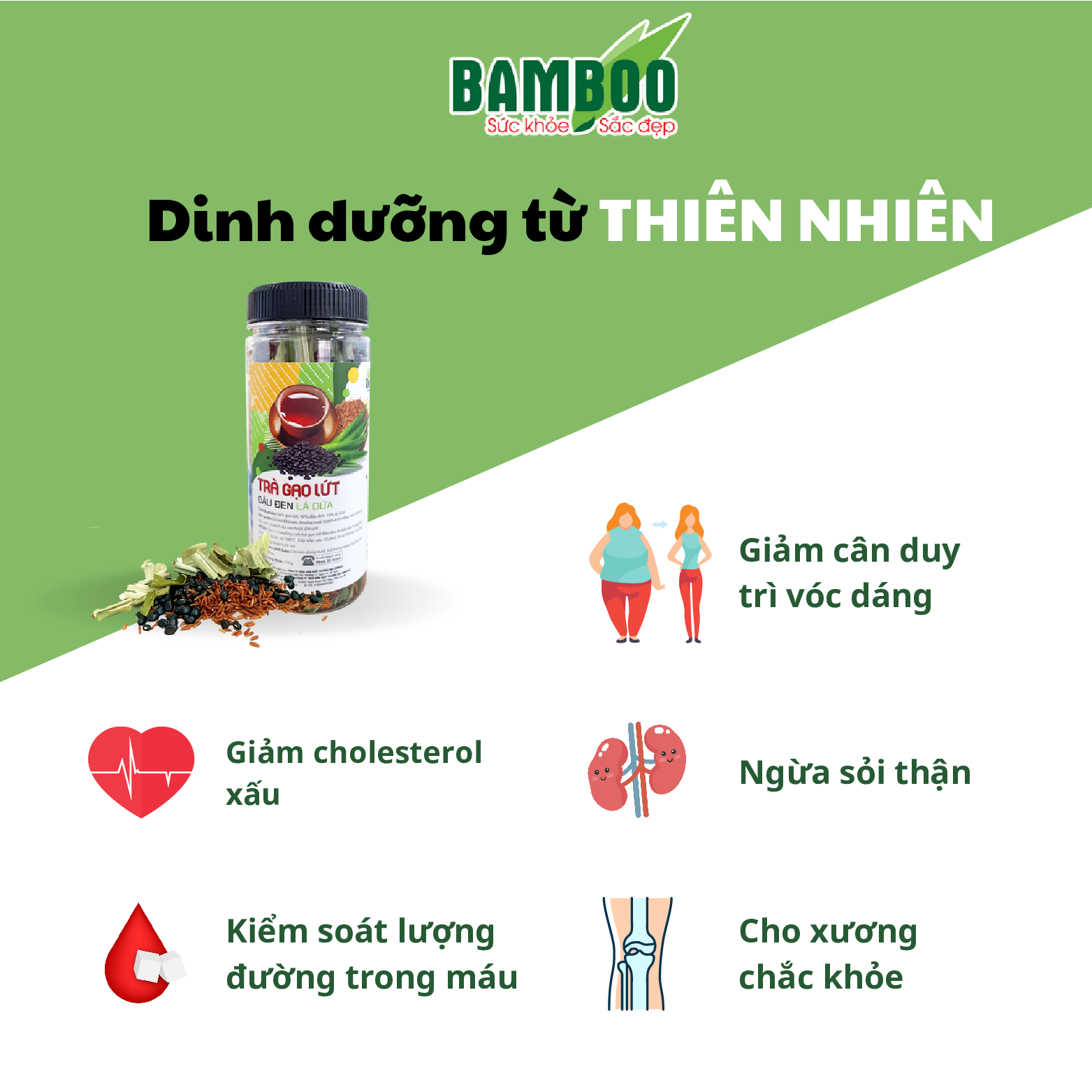 Trà gạo lứt Bamboo lọc gan, giải độc cơ thể nguyên liệu tự nhiên an toàn 350g