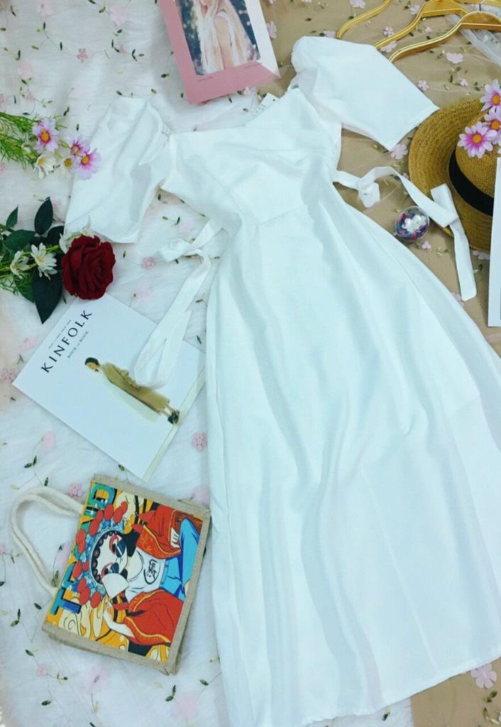 ĐẦM MIDI CHÉO NGỰC TAY BỒNG 10110