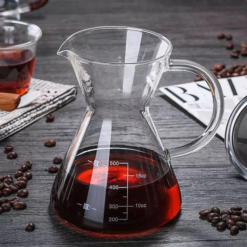 Bình Pha Cà Phê Chemex Tay Cầm Thủy Tinh có Phễu Inox 500ML