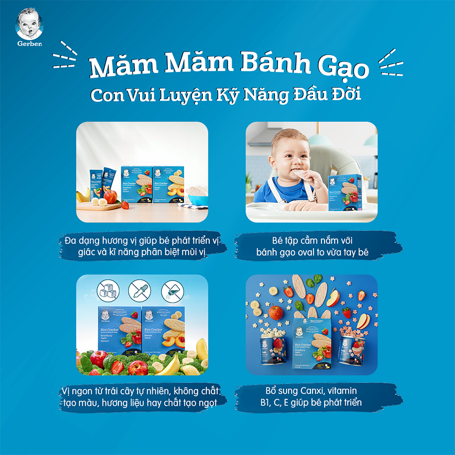 Combo 4 Bánh Gạo Ăn Dặm Nestlé Gerber Chính Hãng - Combo 4 Măm Măm Bánh Gạo [Tặng Phụ Kiện Cho Bé Ngẫu Nhiên]