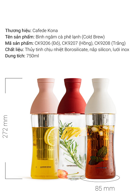 Bình chai ủ ngâm lạnh Cold brew cà phê, trà, Detox CAFE DE KONA