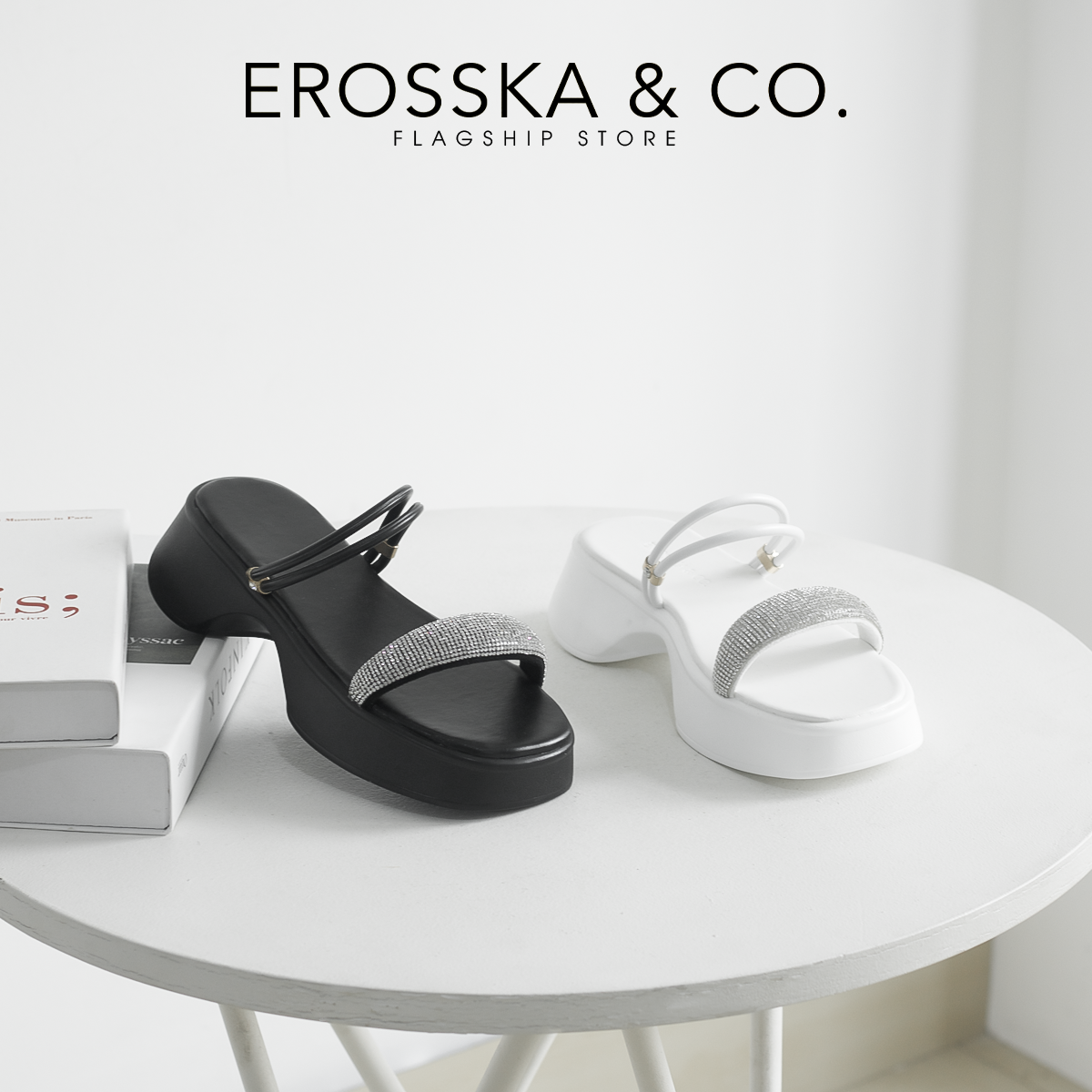 Erosska - Giày sandal nữ quai ngang đế xuồng phong cách sang trọng cao 5cm - SB004