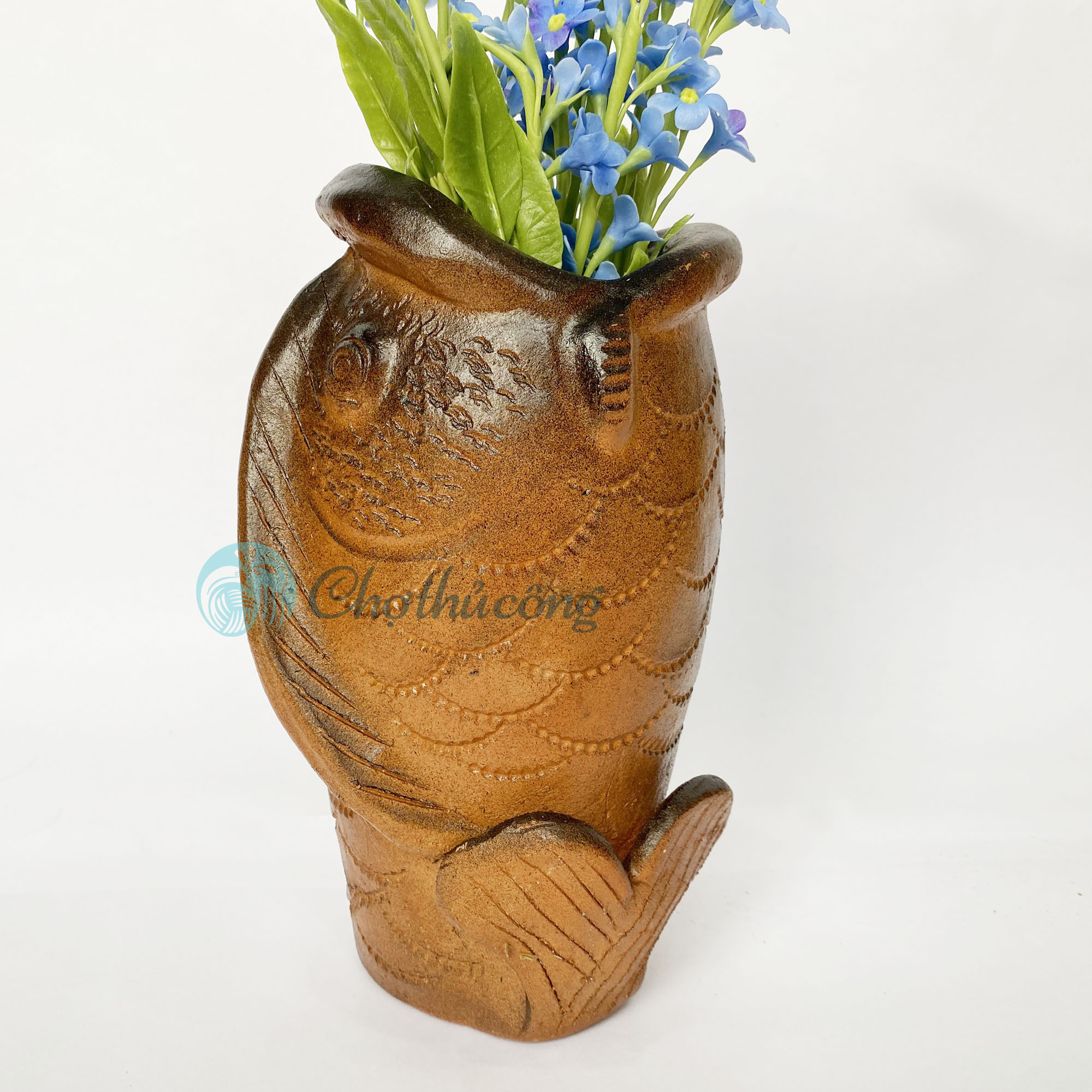 Bình gốm cắm hoa decor cá chép , lọ hoa - chậu đất nung thủ công Gốm Chăm Bàu Trúc dùng trang trí handmade terracotta