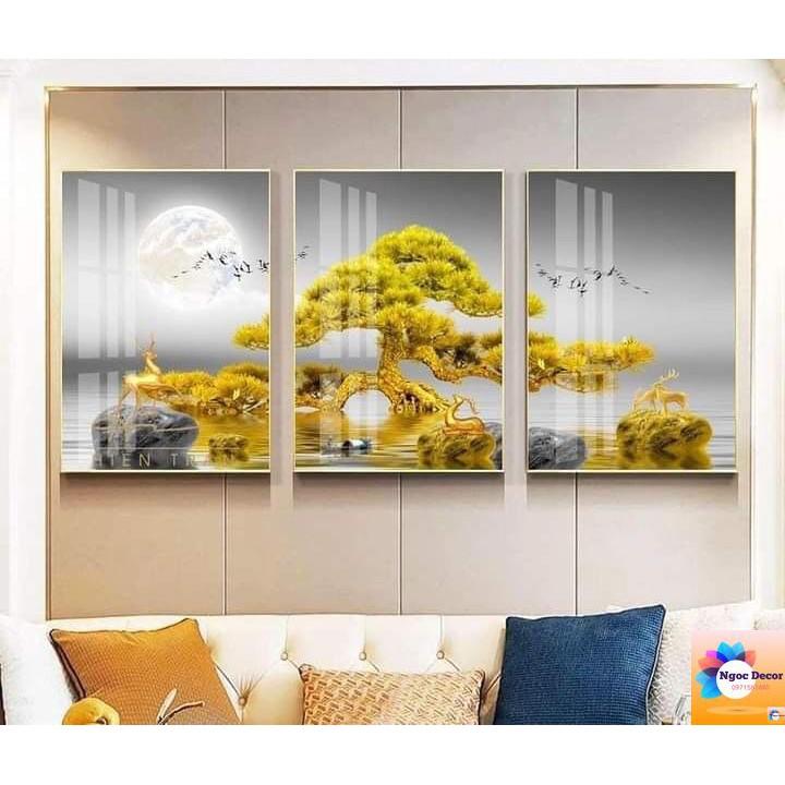 Tranh tráng gương cây vàng, combo 3 bức