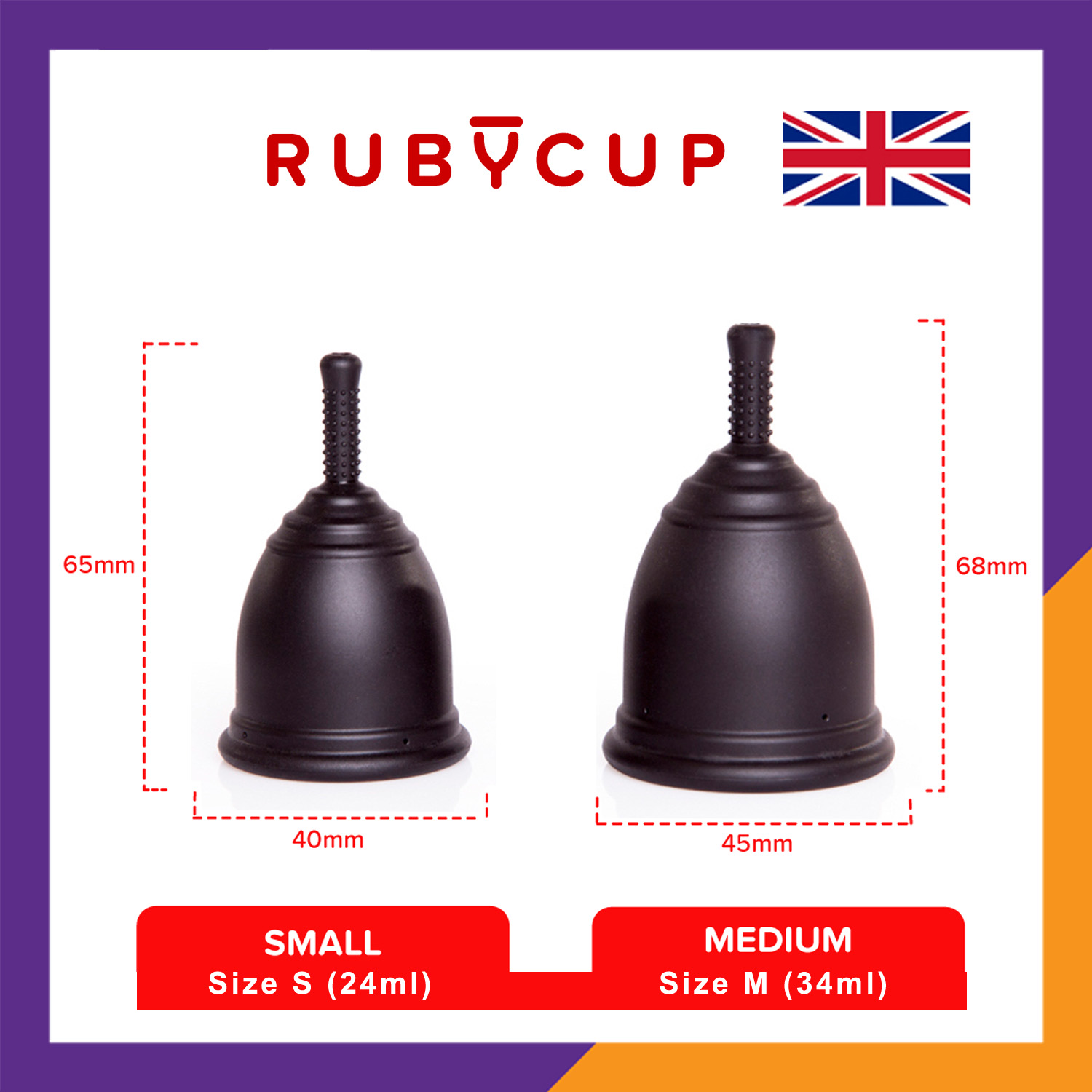 Cốc nguyệt san Ruby Cup, Anh – Màu Đen - Vật liệu 100% sillicon y tế cao cấp đạt tiêu chuẩn FDA (Mỹ), Châu Âu, Độ bền 10 năm – Hàng chính hãng, Thương hiệu được yêu thích tại Anh và 36 quốc gia trên thế giới - Ruby Cup Black  - Size M: 34ml