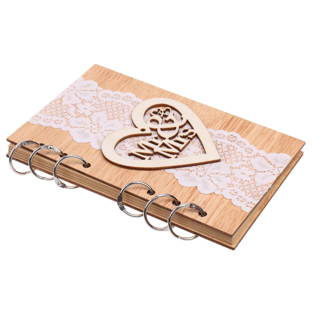 Rustic Kraft Lace Wooden Cover Decor Wedding Guestbook Notebook Mr Mrs