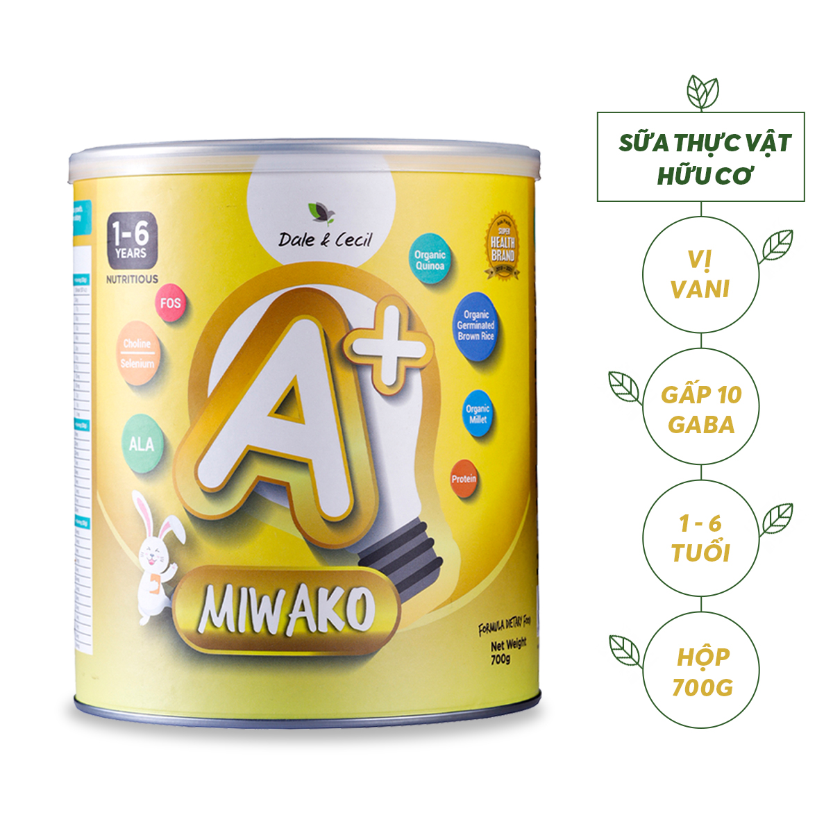 Sữa Hữu Cơ Miwako A+ Hộp 700g Vị Vani Nhập Khẩu Malaysia, Sữa Hạt Organic Dinh Dưỡng Phát Triển Trí Não & Chiều Cao Cho Bé Từ 1-6 Tuổi Vị Ngọt Thanh Dễ Uống