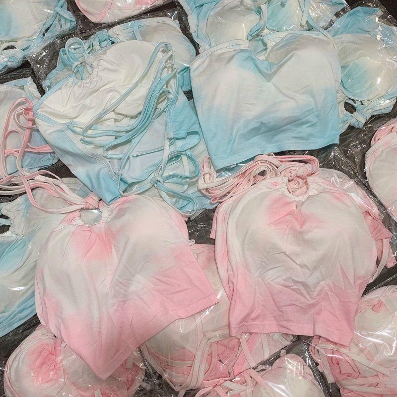 Áo croptop yếm chéo dây bò sữa
