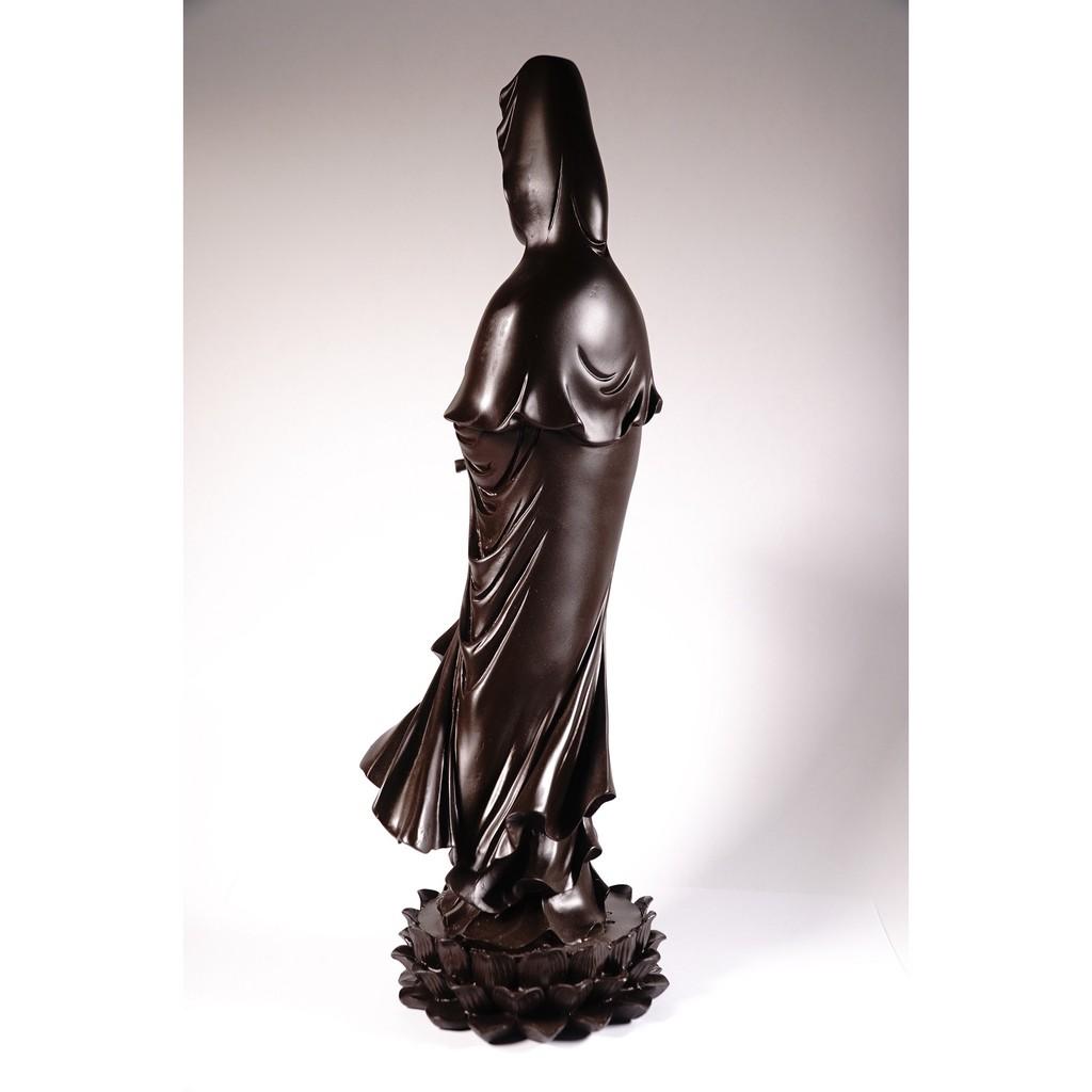 Tượng lớn phật Quan Thế Âm Bồ Tát đứng nguyên khối đế sen nâu đất - Cao 36cm