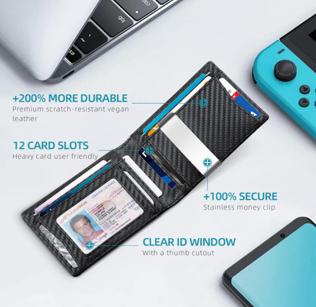 Kẹp tiền đựng thẻ công nghệ 5.0 Clip Money RFID Wallet Men Slim (Black Carbon)
