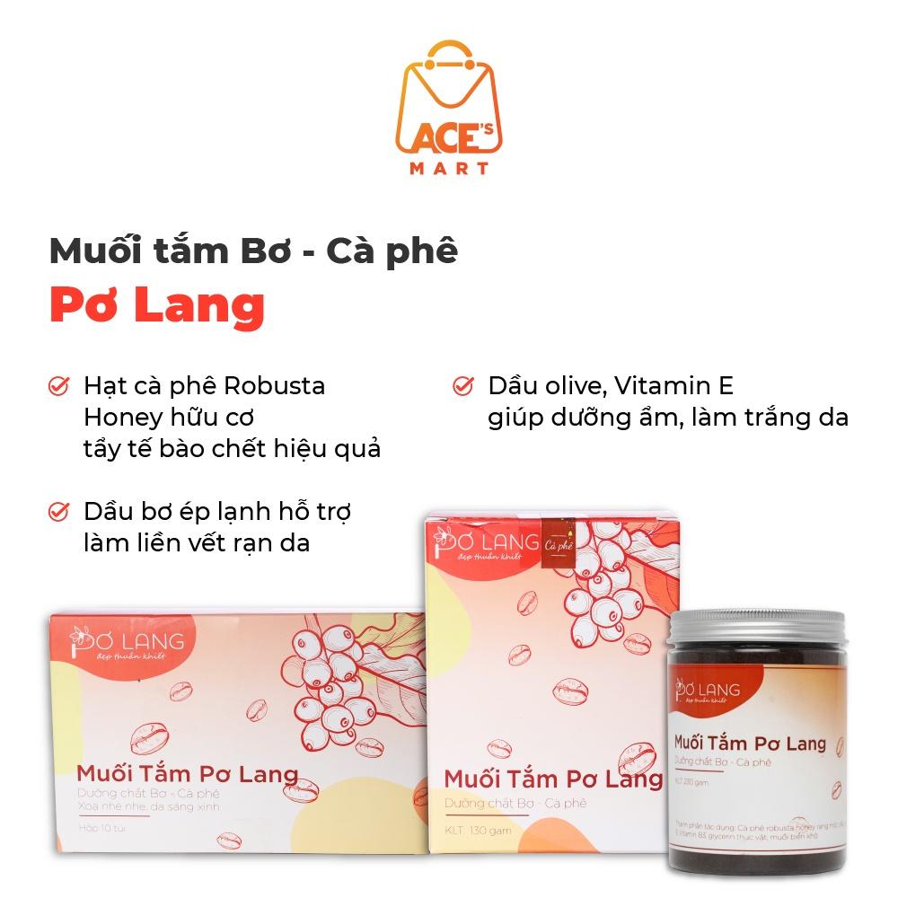 Tẩy tế bào chết toàn thân Pơ Lang chiết xuất cà phê Đăk Lăk, giảm mụn mờ thâm, dưỡng trắng da 130g, 230g, hộp 10 gói