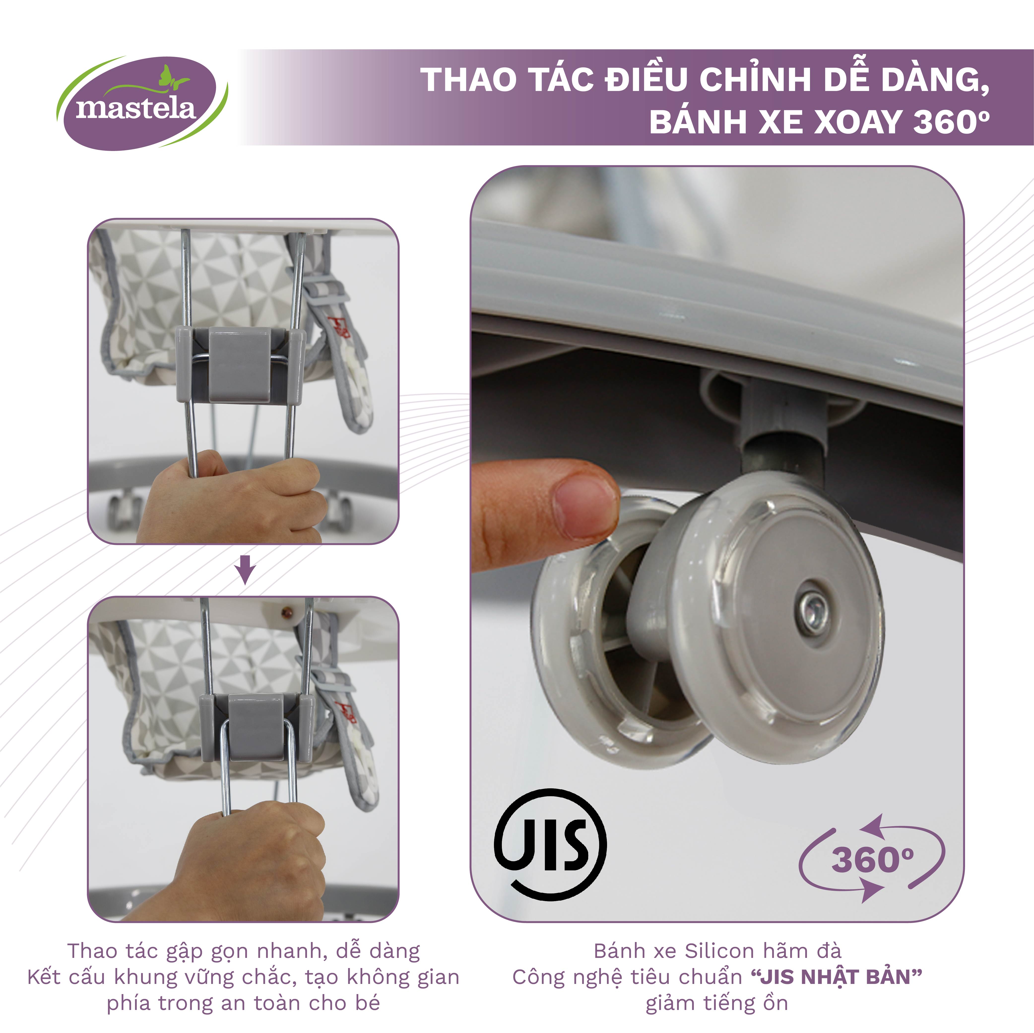 Xe tập đi cho bé có đồ chơi và nhạc Mastela W2002, bánh xe cao su hãm di chuyển theo quán tính siêu nhẹ xoay 360 độ mặt bàn ăn dặm, bánh xe silicon chống ồn - Tiêu chuẩn JIS Nhật Bản