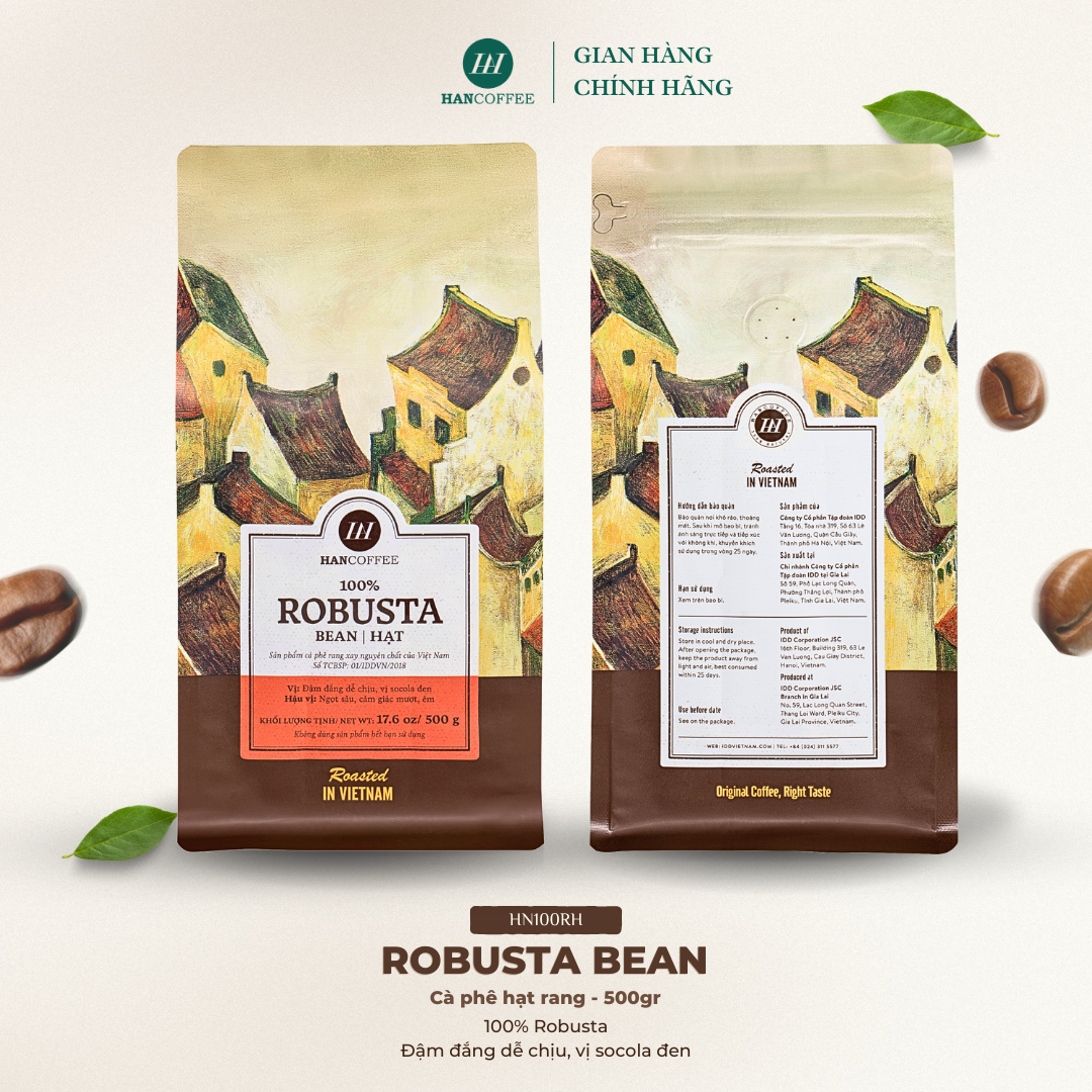 Cà Phê Robusta - Cafe Rang Mộc 100% HANCOFFEE  Đắng Vừa, Hậu Ngọt, Dễ Uống Nguyên Hạt - HN100RH