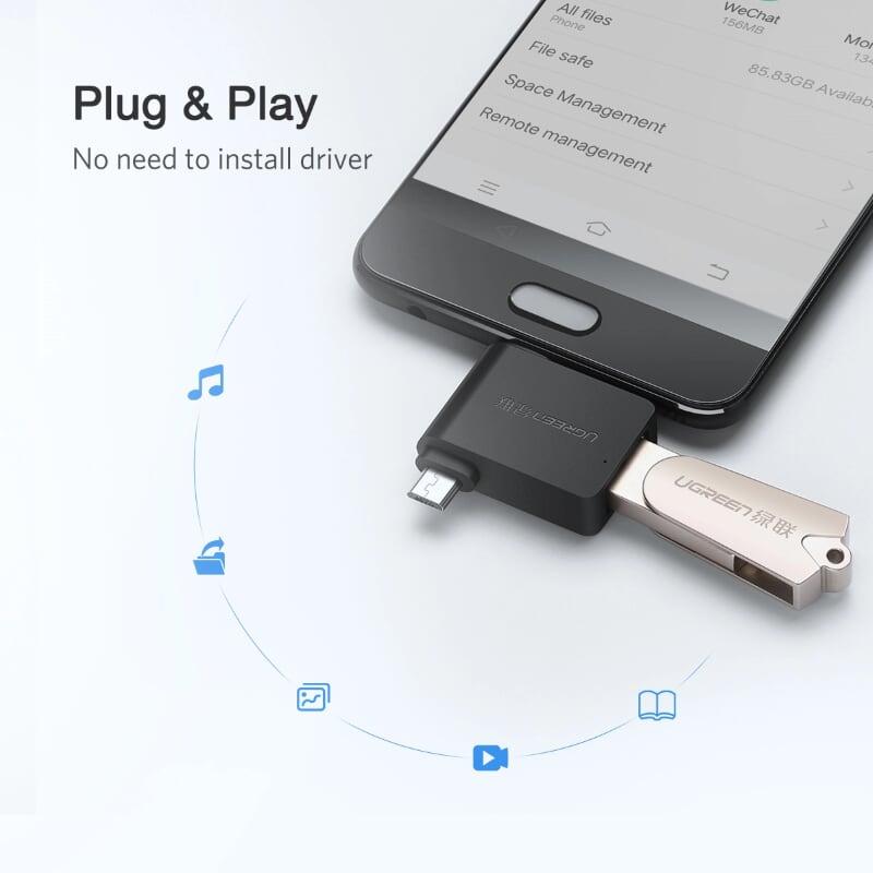 Ugreen UG3045330453TK Màu Đen Đầu chuyển đổi MICRO USB + TYPE C sang USB 3.0 âm hỗ trợ OTG - HÀNG CHÍNH HÃNG