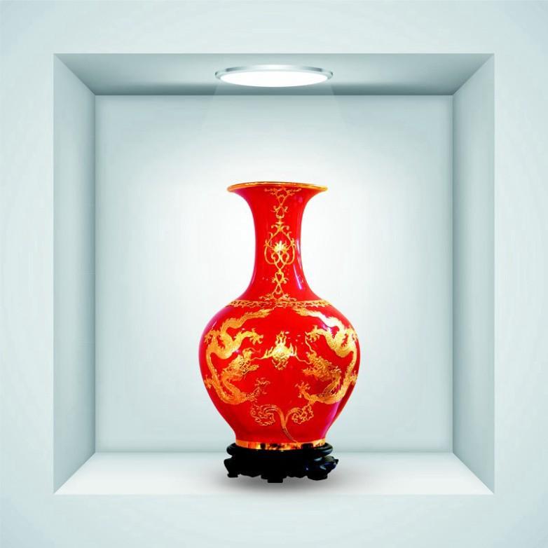 Tranh dán tường ô 3D bộ ba bình hoa đẹp Binh_3D_004