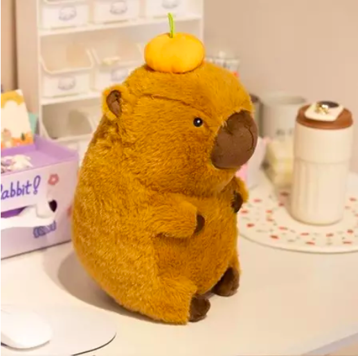 Thú nhồi bông Capybara đội quả táo đỏ - Size 42cm - Quà tặng gấu bông chuột lang lông mềm mịn đáng yêu