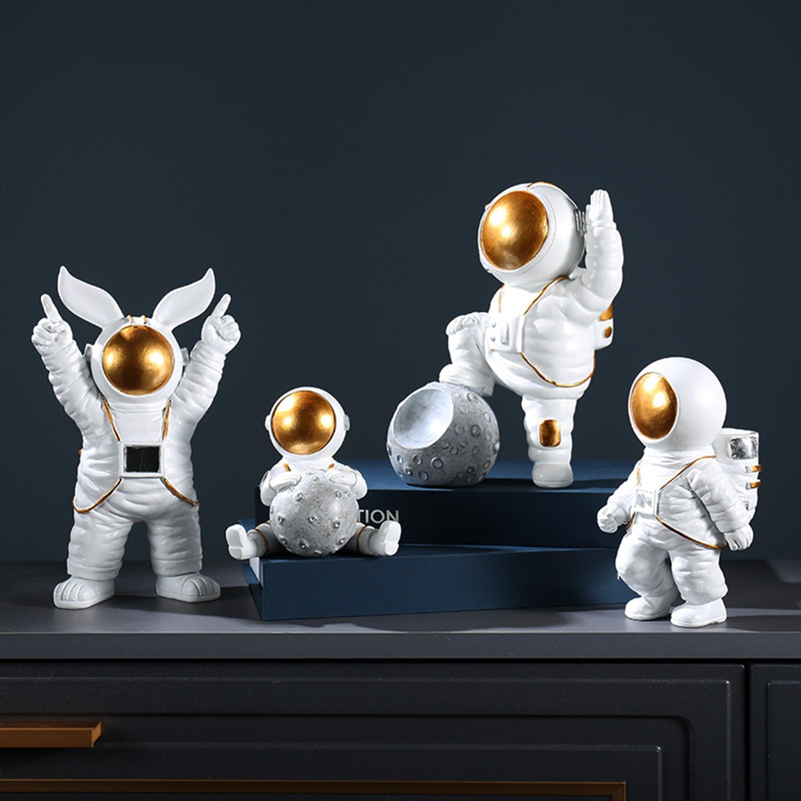 Spaceman Figurine Sculpture Astronaut Statue for Bookshelf Tabletop Bookcase
