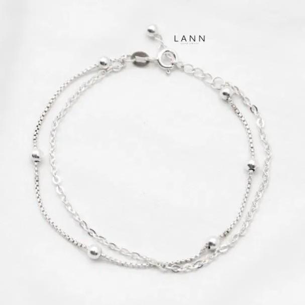 Lắc chân 2 dây xích hạt tròn cách S925 LANN
