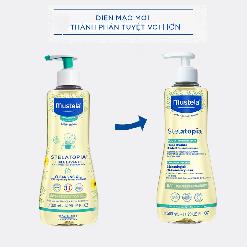 Dầu Tắm Gội Cho Trẻ Sơ Sinh &Amp; Em Bé Da Chàm Thể Tạng Mustela Stelatopia Cleansing Oil 500Ml