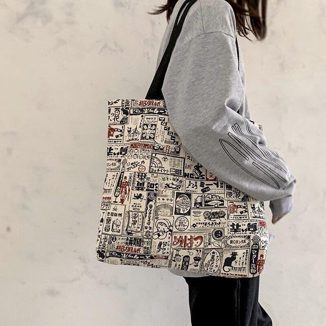 Túi Tote Nữ Giấy Báo Yola Shop Túi Vải Canvas Vải Bố Đeo Vai Cỡ Lớn Đi Học Đi Chơi Du Lịch TUIV.002