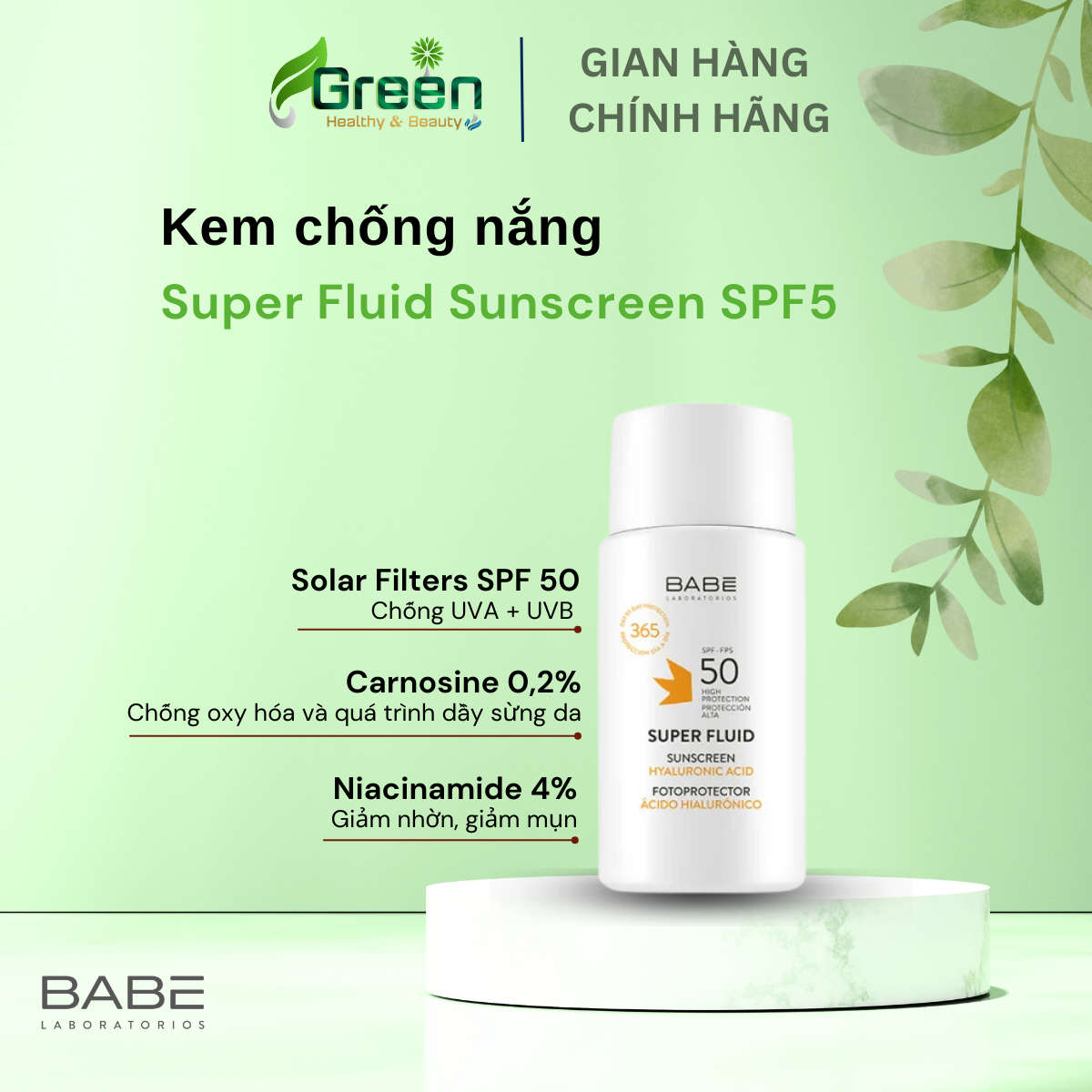 Kem chống nắng BABE Super Fluid Sunscreen SPF50