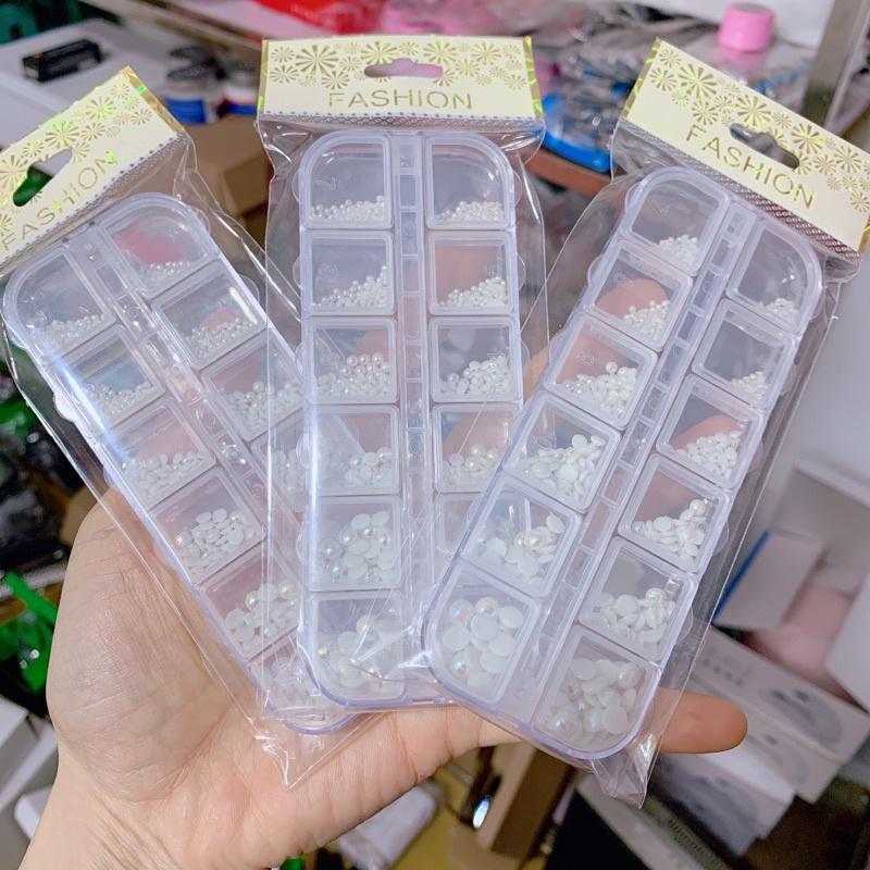 Trai nửa gắn móng mix 12 màu, trân châu chân lưới mix màu