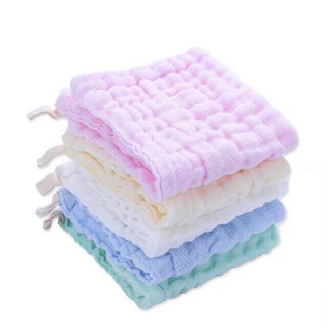 Khăn sữa, khăn mặt xô nhăn 6 lớp màu chăm sóc con cưng. Set 5 cái