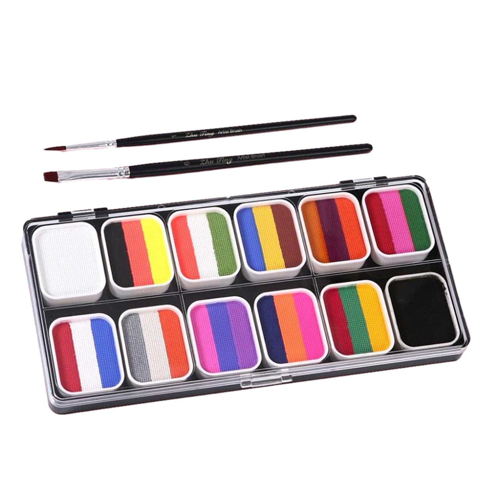 Face Body Paint with 2 Brushes Makeup Pigment Palette for Music Festival