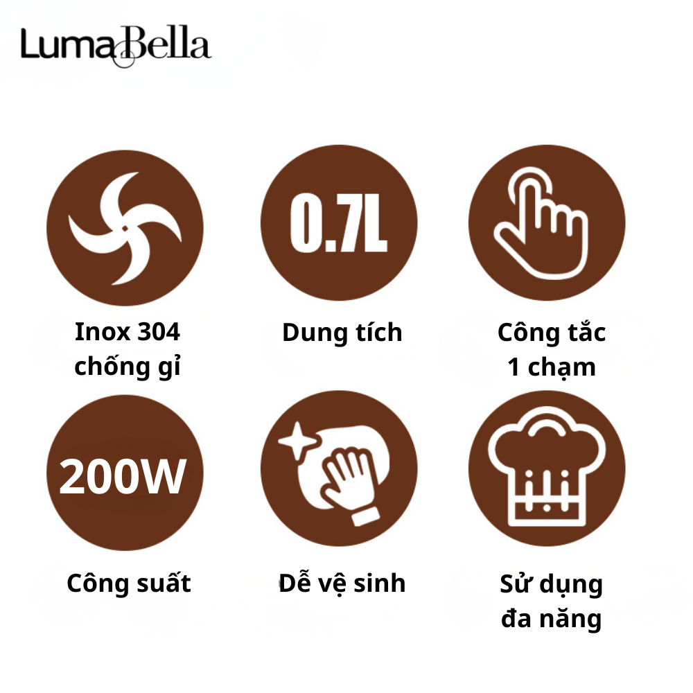Máy xay thịt đa năng mini Lumabella LB-06009 công suất lớn 200W, dung tích 0,7L, xay thịt nhanh, nhuyễn mịn - HÀNG CHÍNH HÃNG