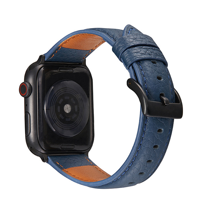 Dây Đồng Hồ Thay Thế Dành Cho Apple Watch 45Mm 44Mm 42Mm 38Mm, Chất Liệu Da Bò Cao Cấp, Dây Đeo Phong Cách Cổ Điển, Tương Thích Các Phiên Bản Series 7654321Se - Xanh Đen - 3840Mm