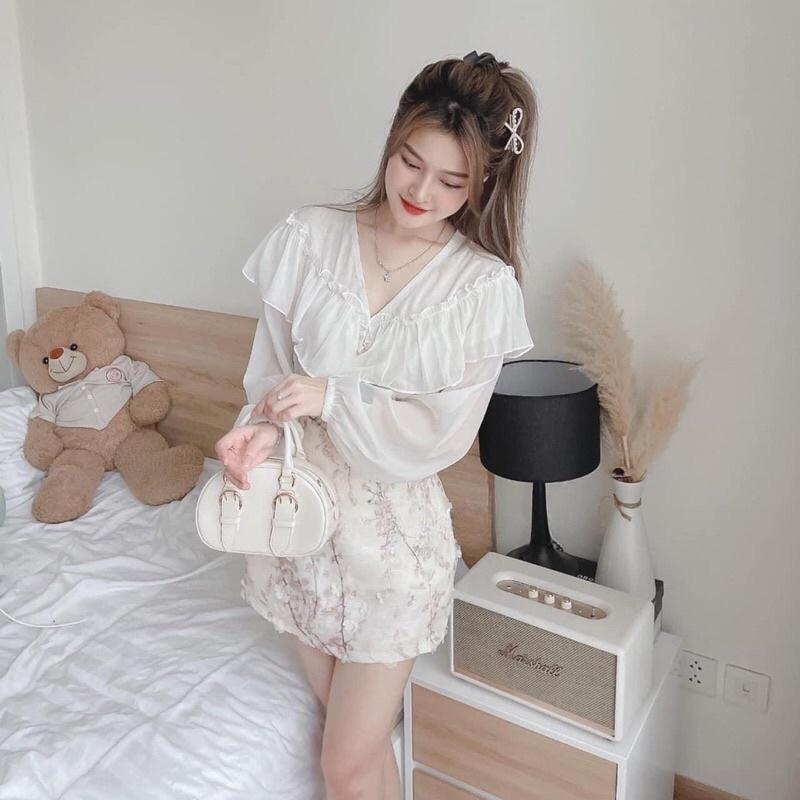 SET ÁO TRẮNG BÈO REN MIX CHÂN VÁY HOẠ TIẾT SIÊU XINH CHO NÀNG CÔNG SỞ, DẠO PHỐ